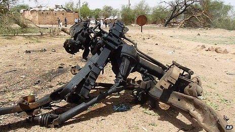 Twisted debris outside the military camp in Agadez. 23 May 2013