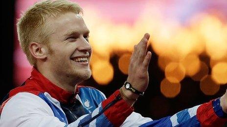 Jonnie Peacock celebrates his win at the Paralympics