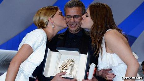 Actress Lea Seydoux, director Abdellatif Kechiche and actress Adele Exarchopoulos