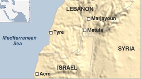 Map showing Lebanon and Israel