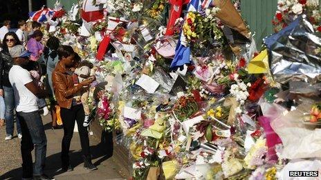 Flowers left as a tribute to murdered soldier Lee Rigby in Woolwich