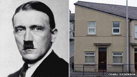 Hitler (left, PA photo); house in Swansea (right, photo by Charli Dickenson)