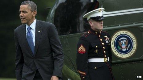 US President Barack Obama walks from Marine One on the White House on 28 May 2013