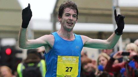 Paul Pollock crosses the line at last year's Dublin Marathon