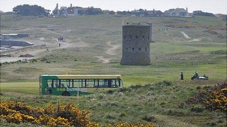 Guernsey bus driving along L'Ancresse road