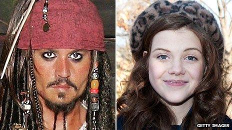 A waxwork of Captain Jack Sparrow, from Pirates of the Caribbean, and Georgie Henley, who played Lucy in the Narnia films