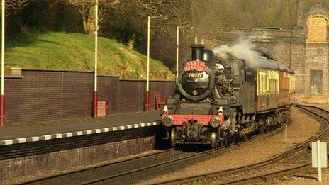 A steam train running on the railway