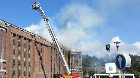 Smoke at the National Library of Wales