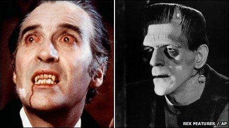 Christopher Lee as Dracula and Boris Karloff as Frankenstein's monster