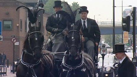 Paul Foster's coffin arriving at the Calvary Church of God in Christ