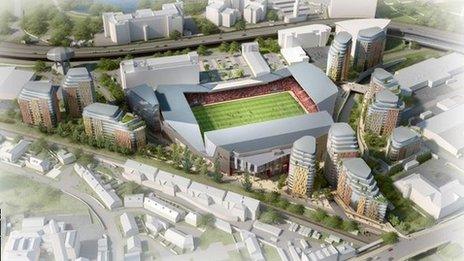 An artist's impression of a new stadium for Brentford at Lionel Road