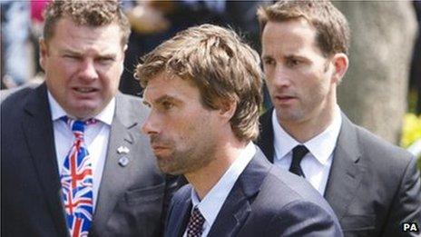 Iain Percy (centre) and Sir Ben Ainslie