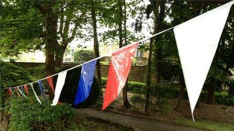 Bunting for Andrew Simpson's funeral