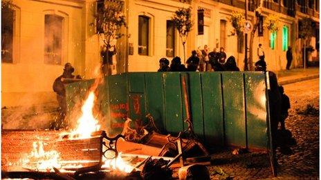 Protesters clash with riot police near Turkish prime minister Recep Tayyip Erdogan office, between Taksim and Besiktas in Istanbul, on June 3