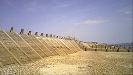 The affected timber breastwork on West Beach, Hayling Island