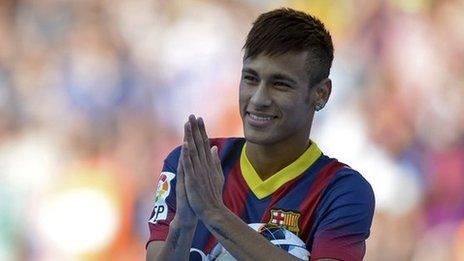 Brazil striker Neymar at his Barcelona unveiling