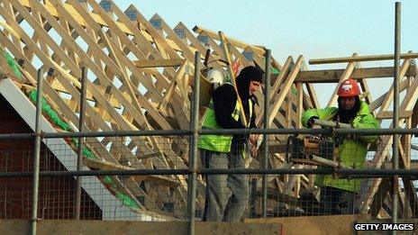 Builders at work on a site in Kent, England