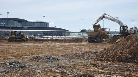 Guernsey Airport project: Work on the apron outside the terminal building