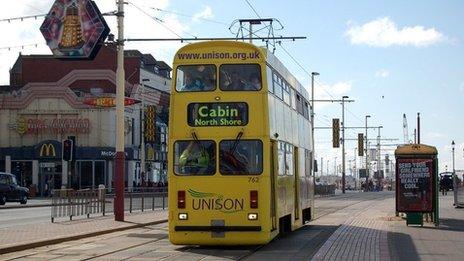 A tram on Blackpool's Golden Mile