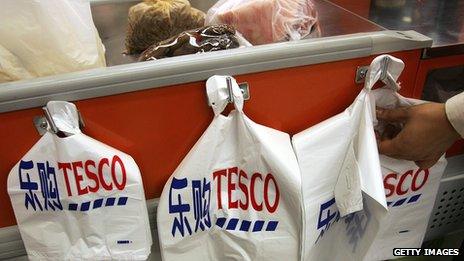 Carrier bags at a Tesco store in Beijing