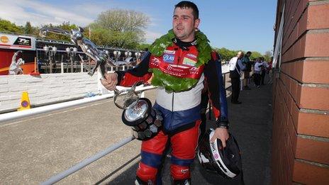 Michael Dunlop after collecting his fourth Isle of Man TT trophy of the week