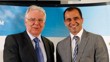 Everton chairman Bill Kenwright and manager Roberto Martinez