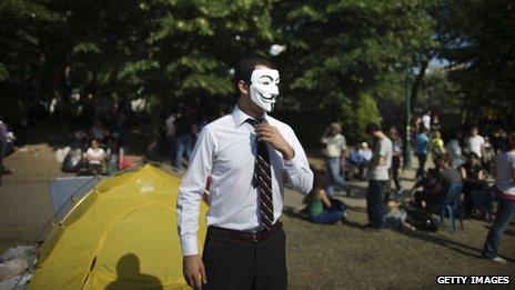 Protestor in a shirt and tie