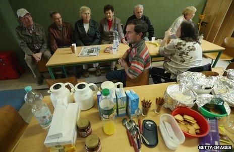 Evacuees in Zeitz, Germany, 3 June