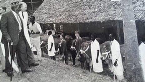 Michael Blasdale and Jomo Kenyatta at a farm in Kenya