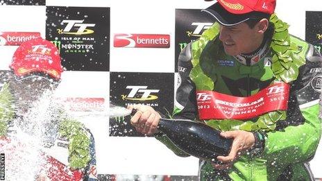 James Hillier celebrates his first TT victory