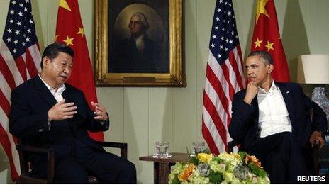 Chinese President Xi Jinping and US President Barack Obama at Sunnylands, California (7 June)