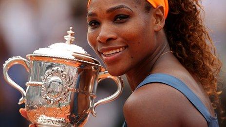 Serena Williams celebrates winning French Open