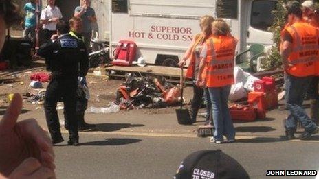 Crash scene at the Isle of Man TT on Friday