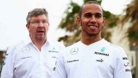 Mercedes' Ross Brawn and Lewis Hamilton