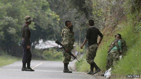 Farc rebels in Caldono, Cauca province, on 4 June 2013