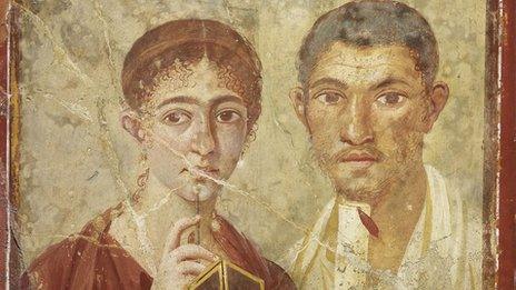 Wall painting of the baker Terentius Neo and his wife from the House of Terentius Neo, Pompeii, 50 to 79AD. © Soprintendenza Speciale per i Beni Archeologici di Napoli e Pompei / Trustees of the British Museum