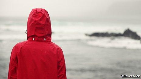 Person in anorak looking out to sea