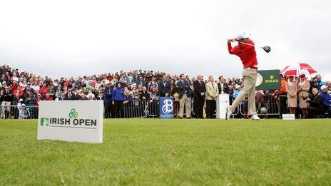 Rory McIlroy plays a shot in the Irish Open at Royal Portrush