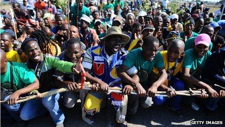 Striking Lonmin miners in Marikana May 2013