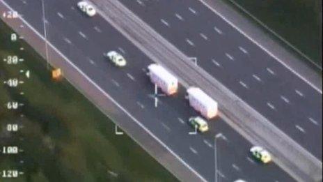 Aerial shot of police convoy to Dale Cregan trial