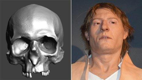 A 3D scan of the skull and a reconstruction of the man's face