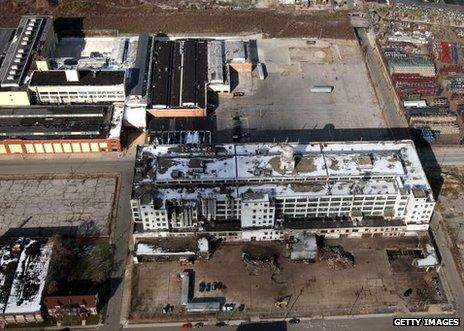 Aerial view of derelict factory in Detroit