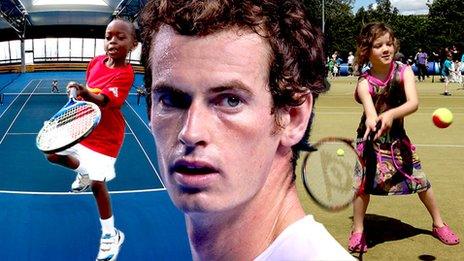 Andy Murray and two young tennis players