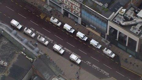 Aerial view of police vehicles