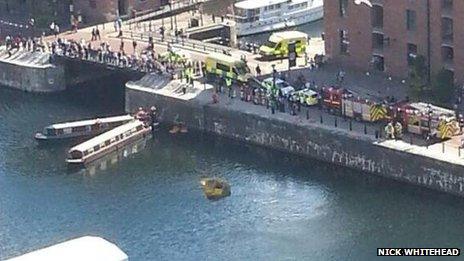 The sinking duckboat in Liverpool's Albert Dock