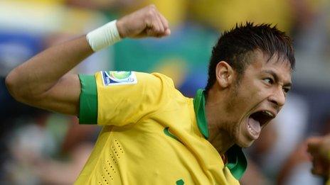 Neymar celebrates his third-minute goal for Brazil