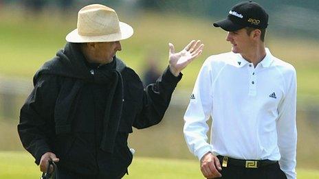 Justin Rose with his father Ken during practice for the 131st Open Championship at Muirfield