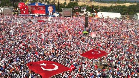 Large crowd gather to hear PM Erdogan speak, Istanbul 16 June 2013