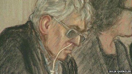 Court artist sketch of Ian Brady at mental health tribunal