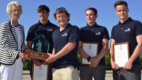 Alison Saunders presents award to Scott Candler, Ben Ablitt, George Strotter and Cameron Chancey